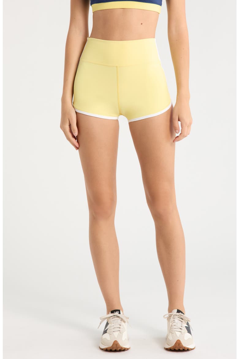 Sporty High Waist Performance Shorts, Main, color, POPCORN