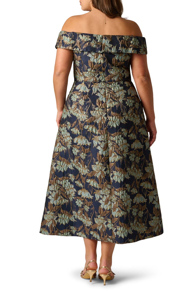 Adrianna Papell Metallic Floral Jacquard Off the Shoulder Gown, Alternate, color, Navy/ Teal Multi
