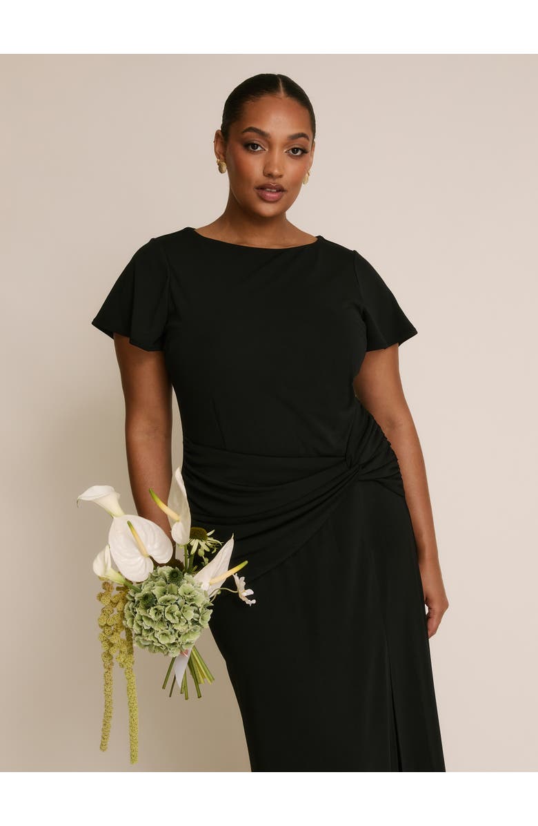 Six Stories Knot Panel Flutter Sleeve Maxi Dress, Alternate, color, Black