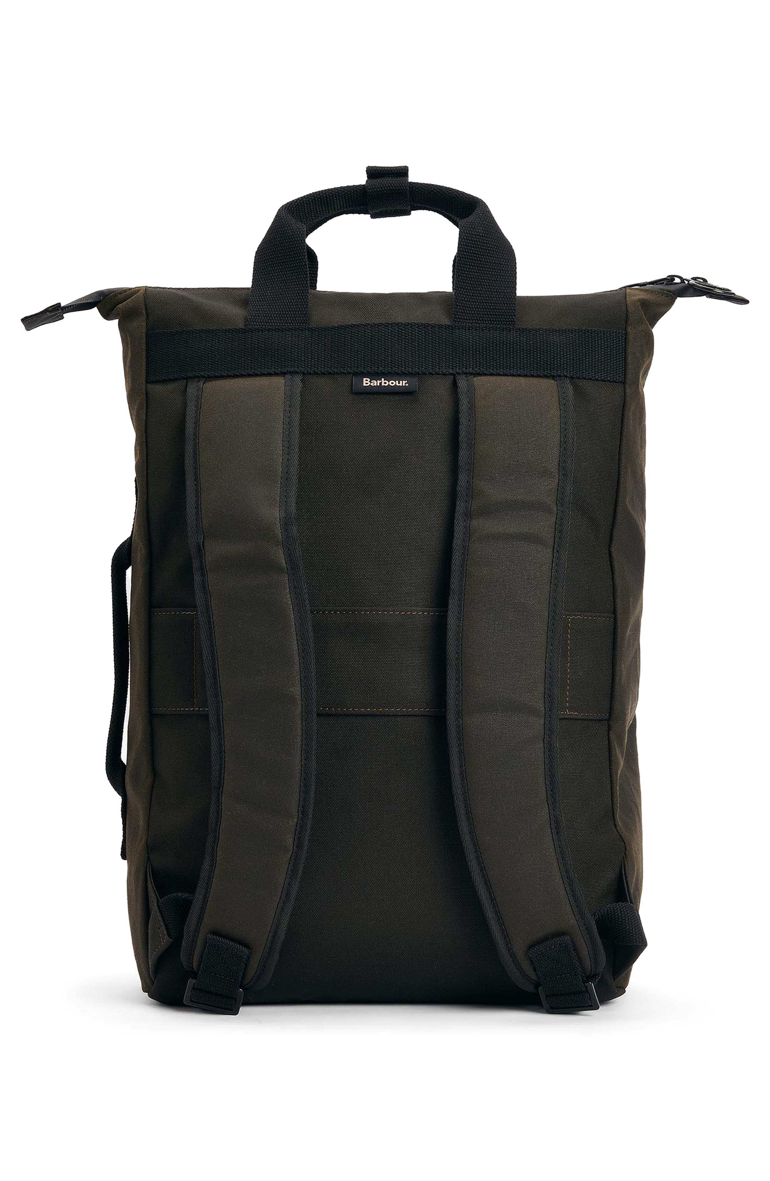 Barbour Field Water Resistant Waxed Cotton Backpack, Alternate, color, Olive/Black