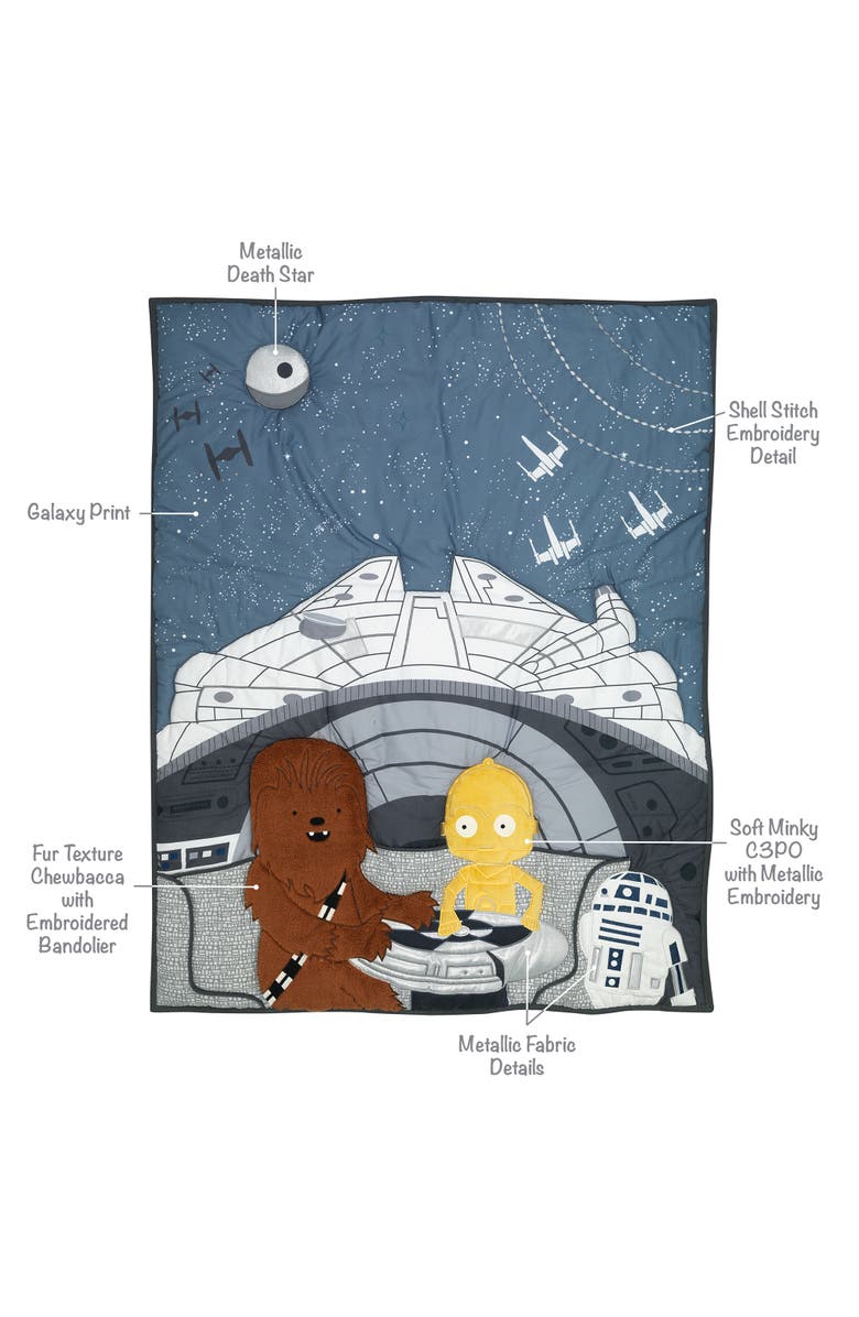 Lambs & Ivy Star Wars Signature Millennium Falcon 3-Piece Baby Crib Bedding Set, Alternate, color, Blue