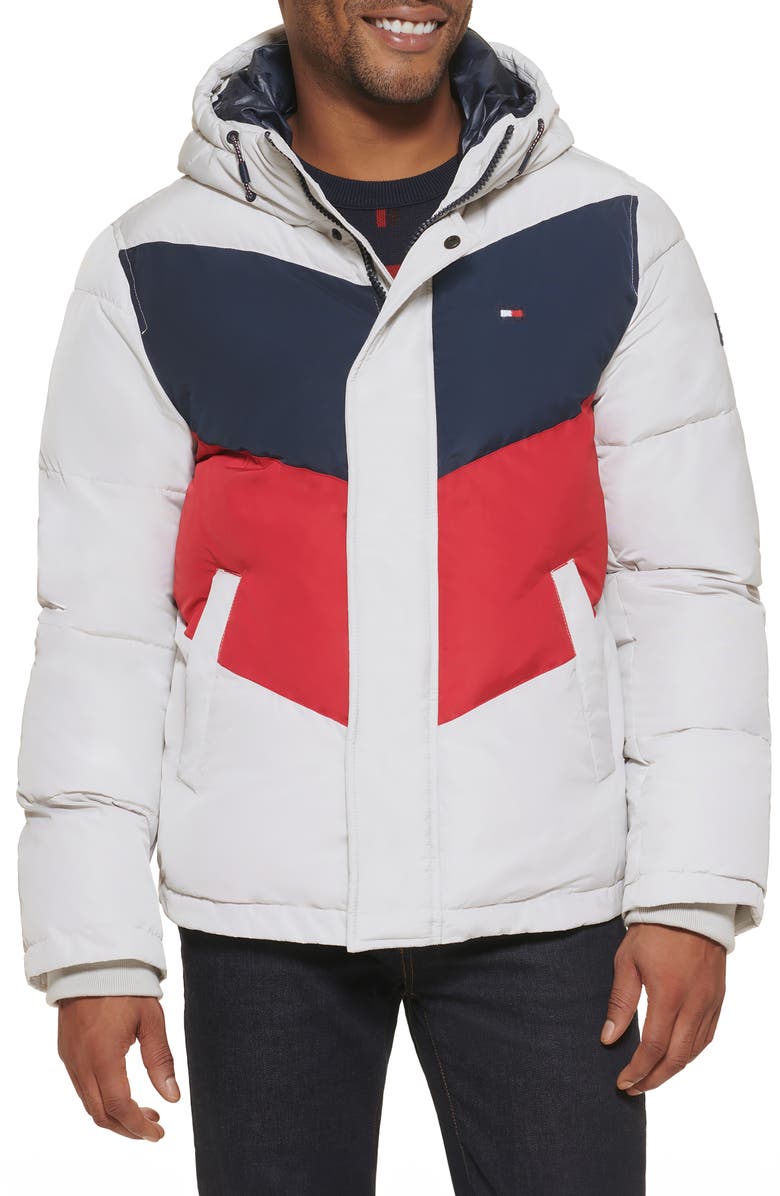 Tommy Hilfiger Colorblock Water Resistant Hooded Puffer Jacket, Main, color, 