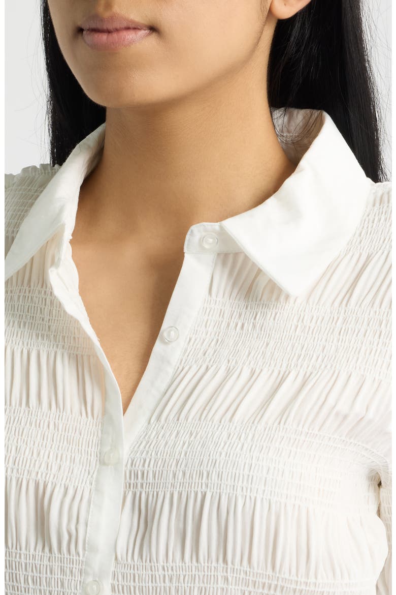 Smocked Button-Up Shirt, Alternate, color, WHITE