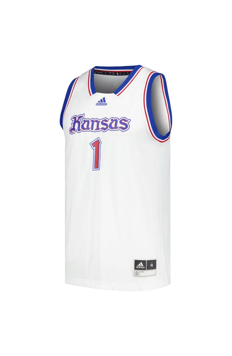 adidas Men's adidas # Kansas Jayhawks Kansas Jayhawks Swingman Basketball Jersey, Alternate, color, White