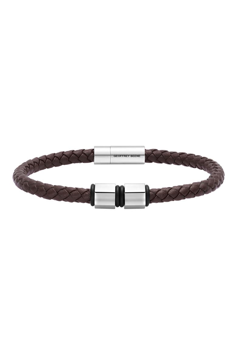Men's Braided Leather Bracelet, Main, color, BROWN