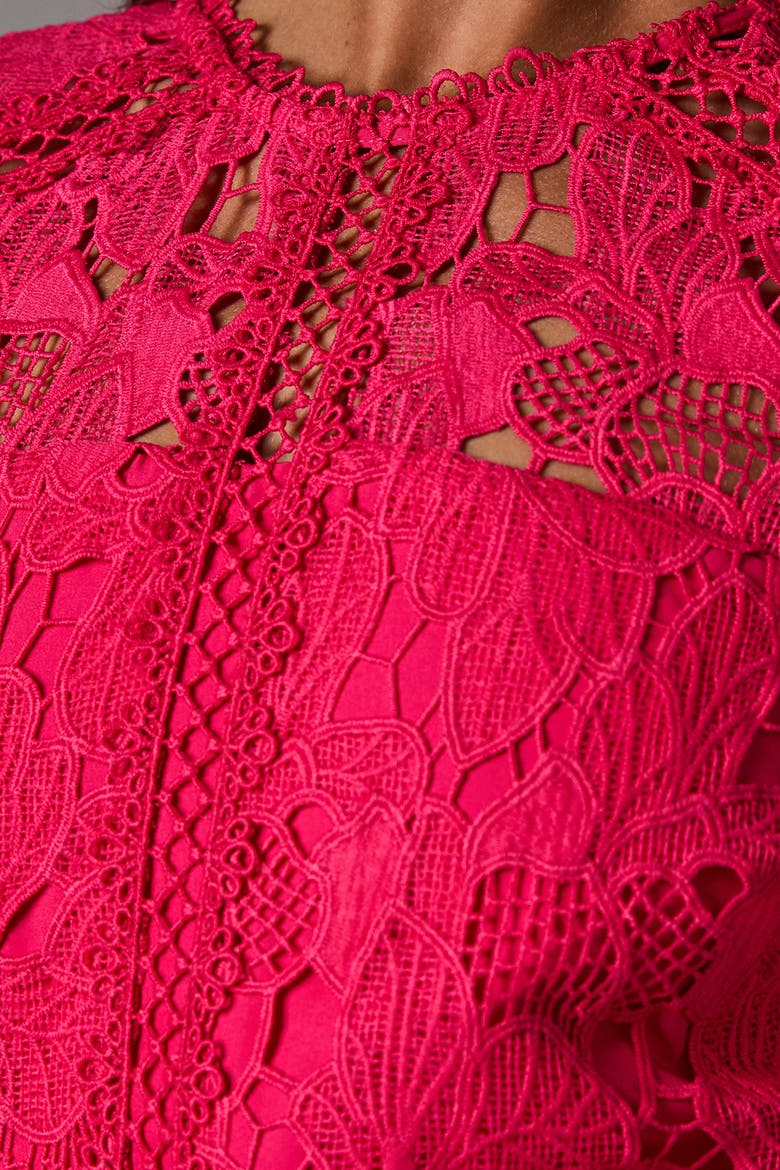 Lace Panelled Long Sleeve Dress, Alternate, color, Raspberry