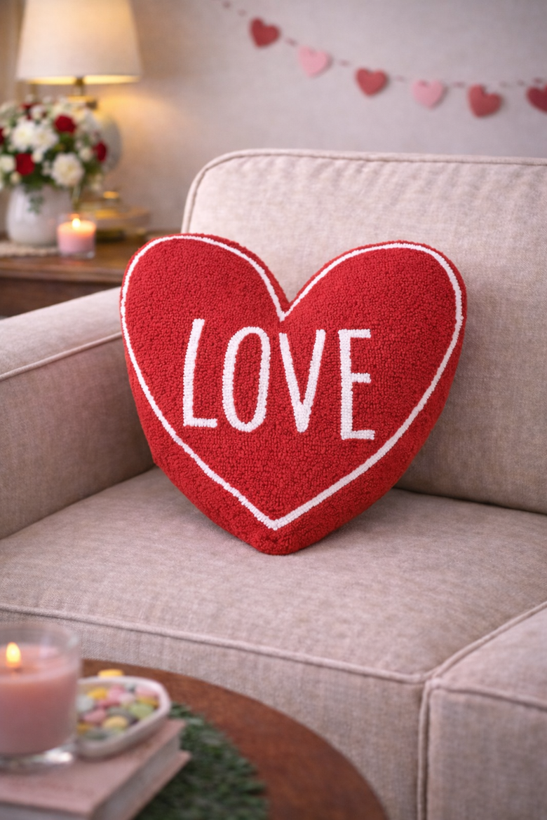 "LOVE" Heart Shaped Hooked Valentine's Day Accent Throw Pillow 18", Alternate, color, Red