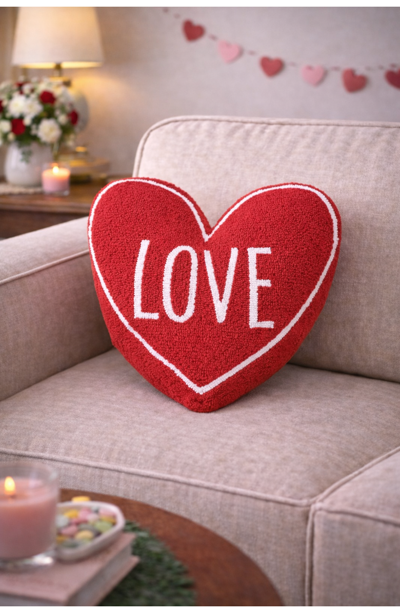 C&F Home "LOVE" Heart Shaped Hooked Valentine's Day Accent Throw Pillow 18", Alternate, color, Red