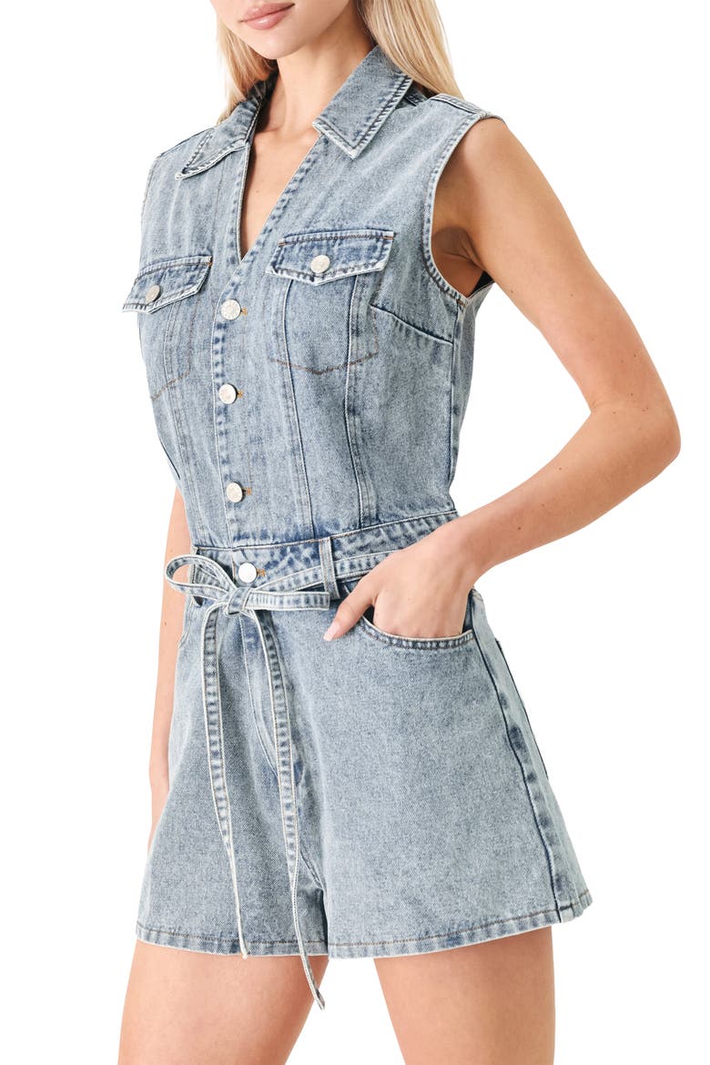 V-Neck Denim Romper, Alternate, color, LIGHT INDIGO