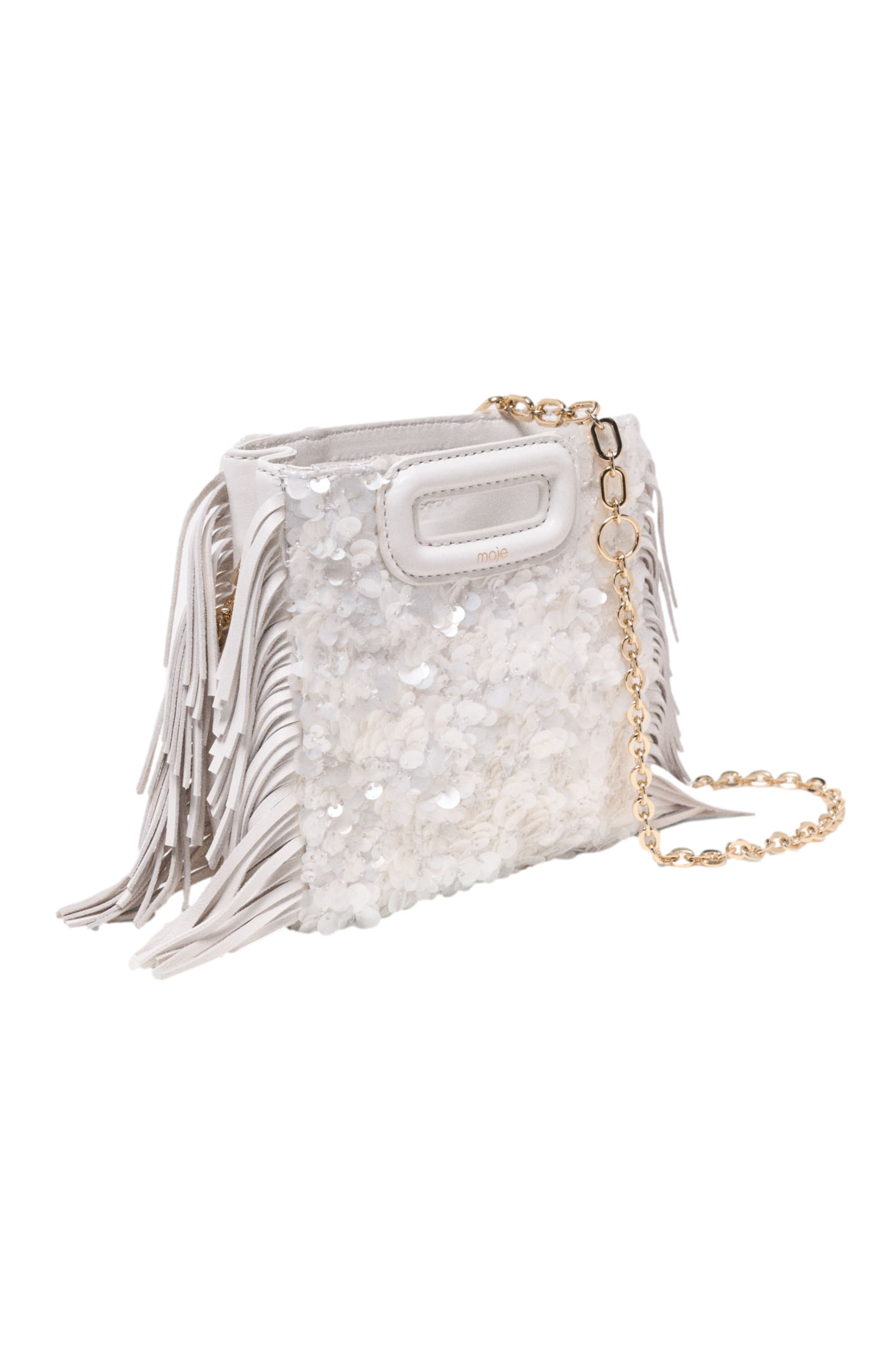 maje Sequinned M mini bag, Alternate, color, White