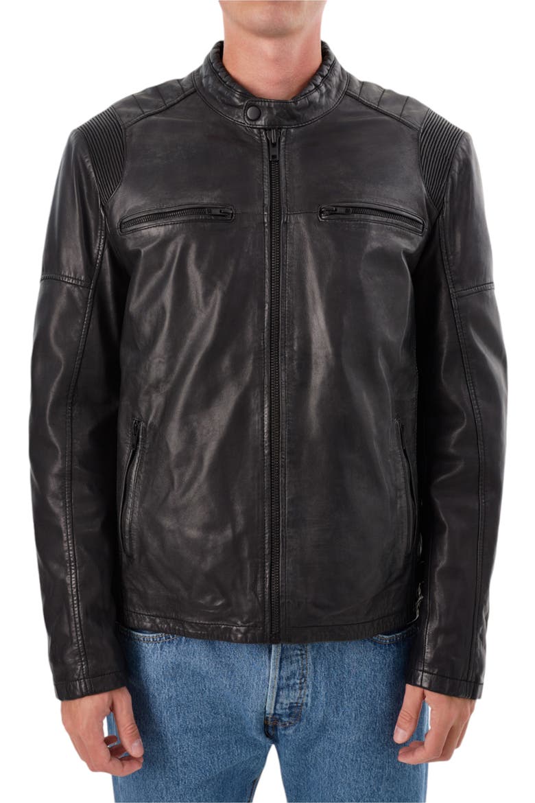Leather Moto Jacket, Alternate, color, BLACK
