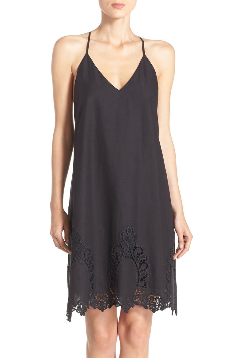 Embroidered Hem Cotton Shift Dress (Nordstrom Exclusive), Main, color, BLACK