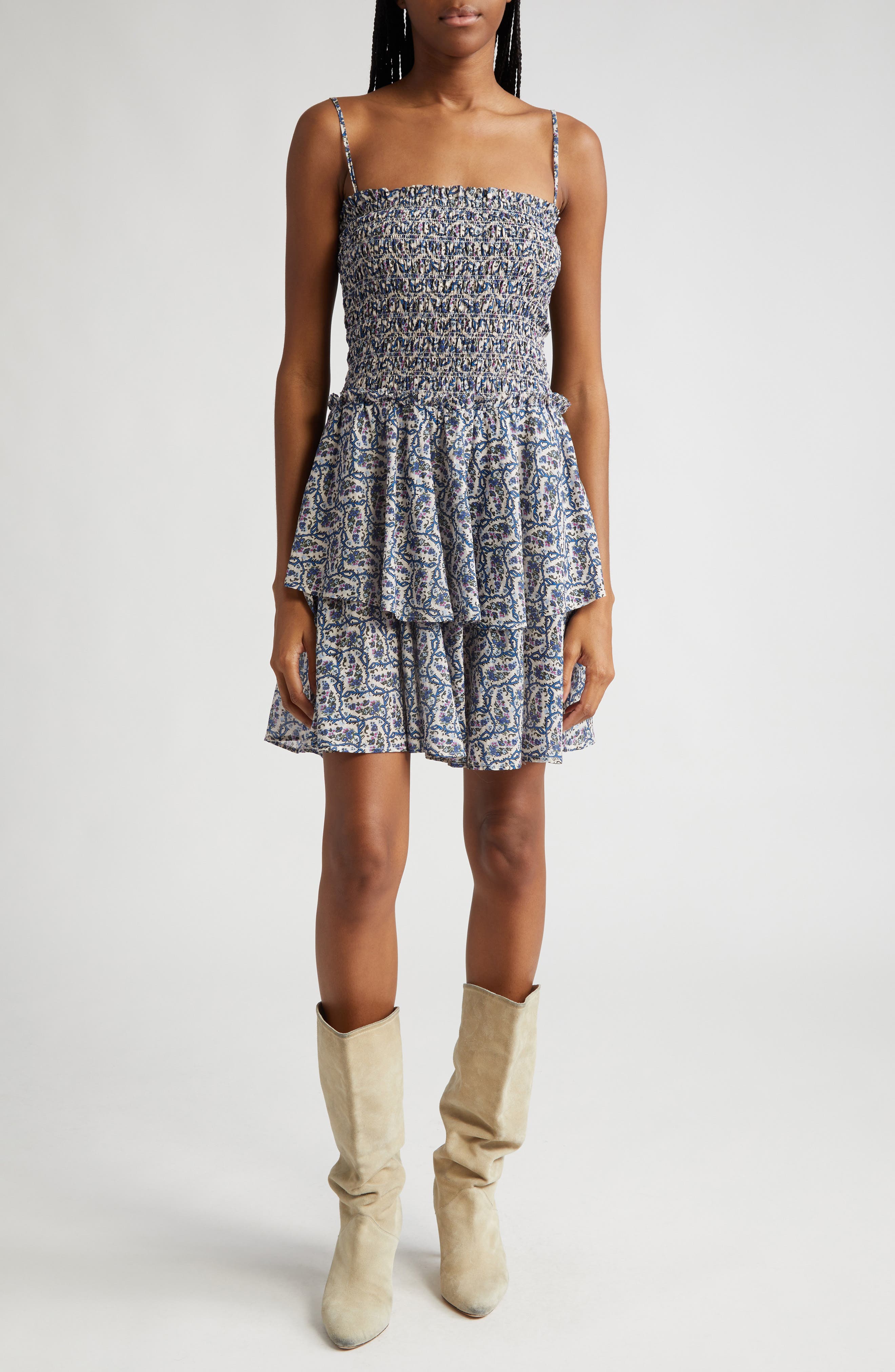 Isabel Marant Étoile Anka Floral Tiered Ruffle Cotton Sundress