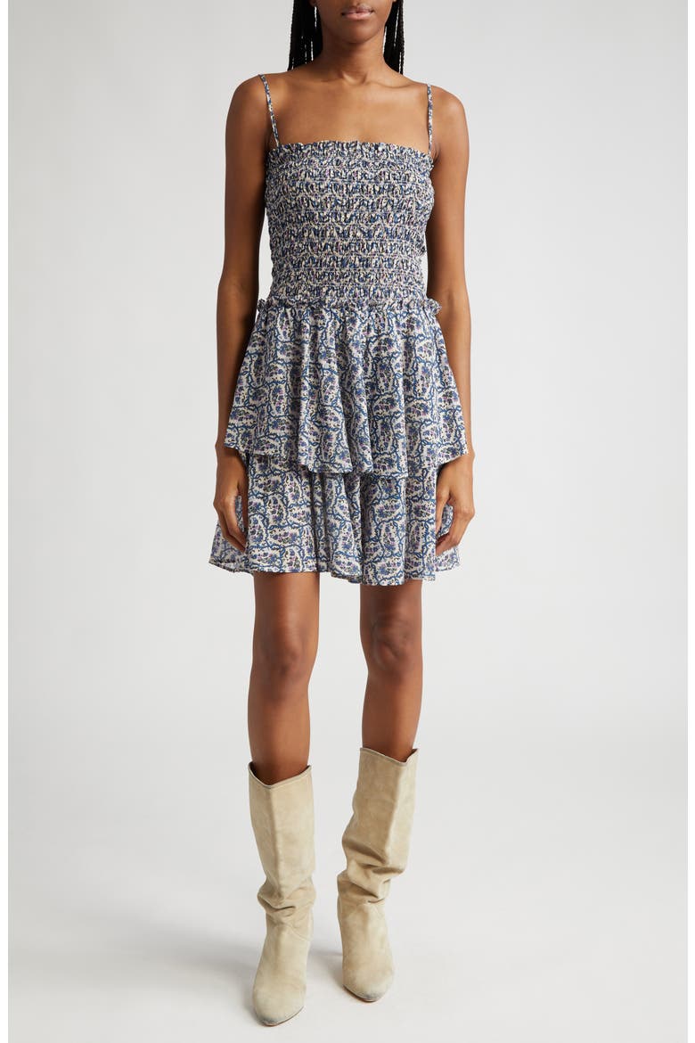 Anka Floral Tiered Ruffle Cotton Sundress, Main, color, ECRU