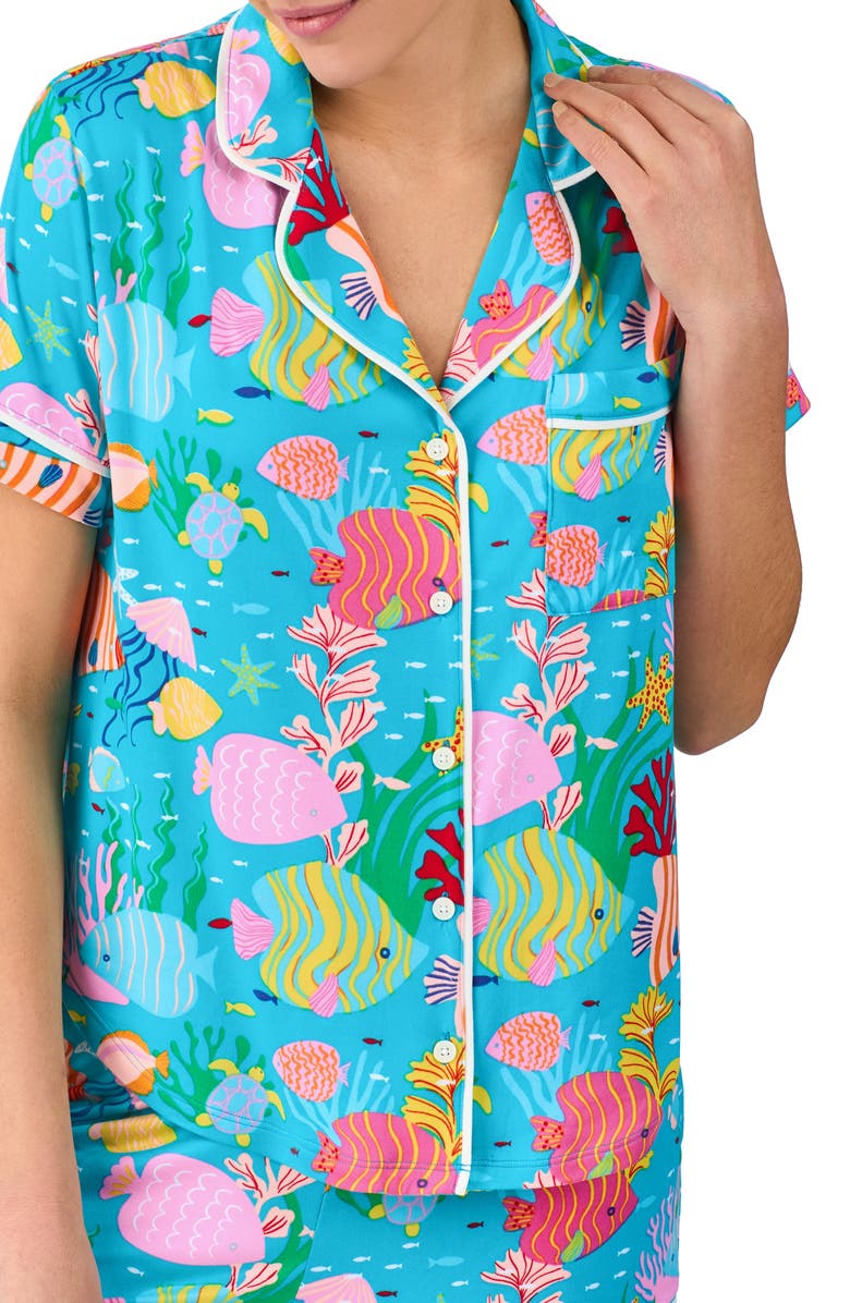 Kate Spade New York print short pajamas, Alternate, color, Aqua Print