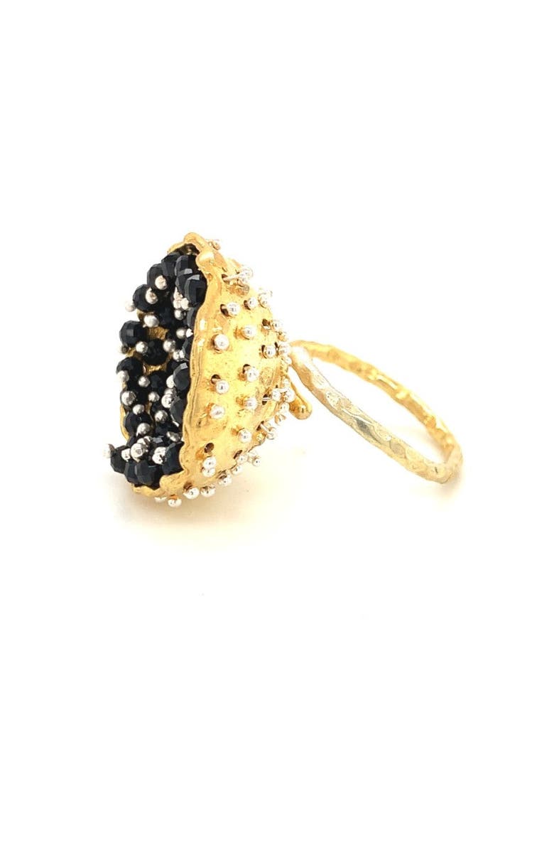 Esin Akan Dance of Stamens Medium Ring, Gold Plate Hollow Bezel with Black Spinel, Alternate, color, Gold Plated