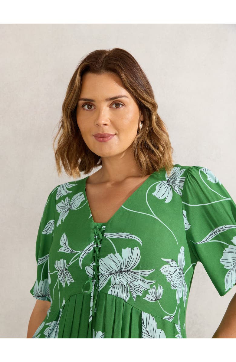 Live Unlimited Floral Print Lace Up Dress, Alternate, color, Green
