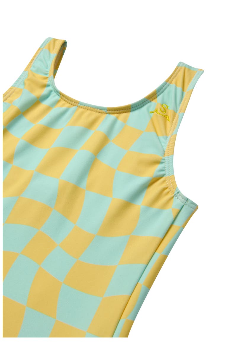 Kids' Wavy Checks One-Piece Swimsuit, Alternate, color, LEMON