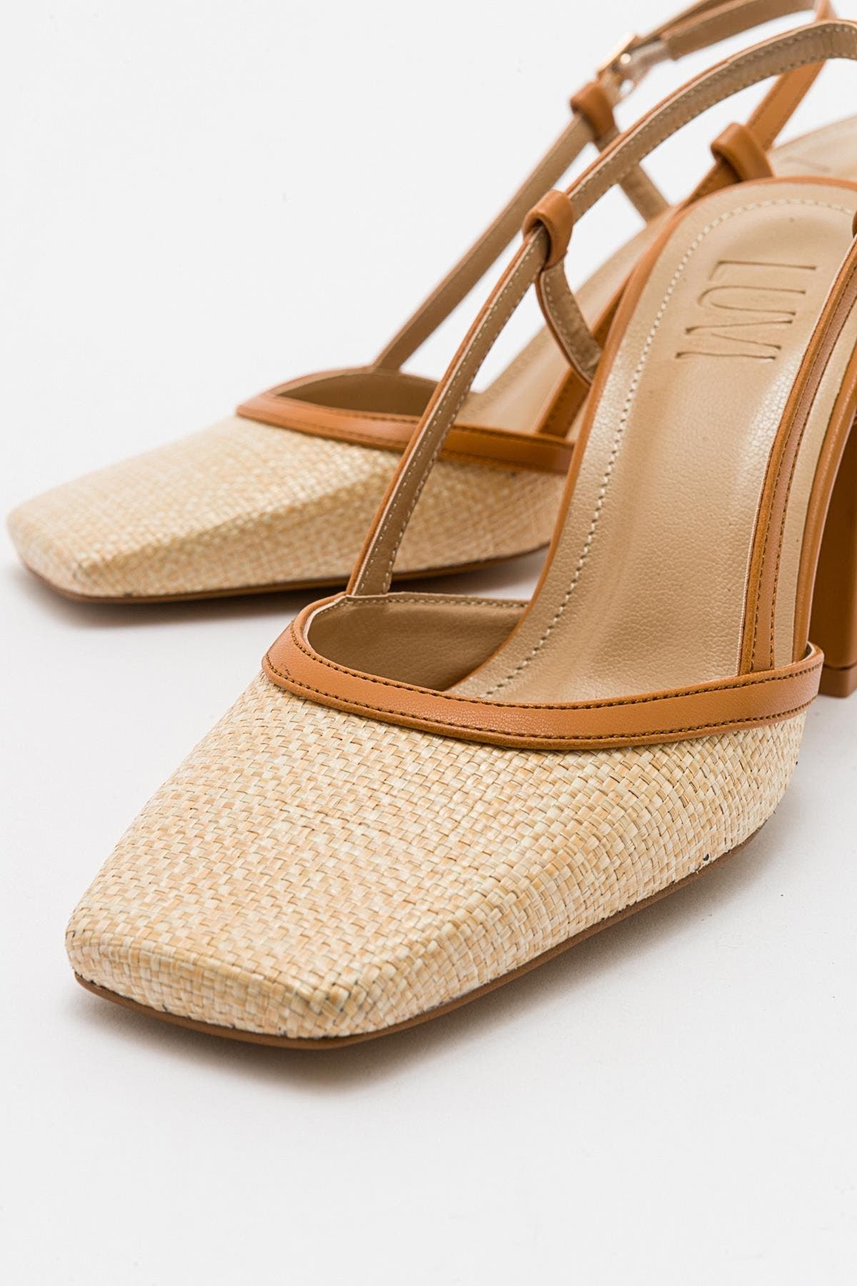 Rivie Raffia Square Toe Block Heel Pump, Alternate, color, Cognac