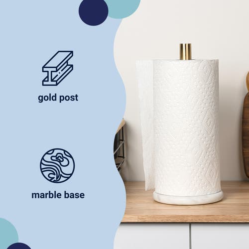 Happimess Avery Modern Classic Metal With Non Slip Weighted Marble Base Paper Towel Holder In Gold
