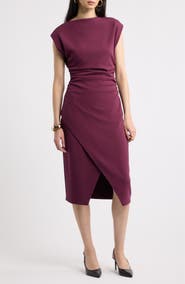 Nordstrom Ruched Funnel Neck Midi Dress