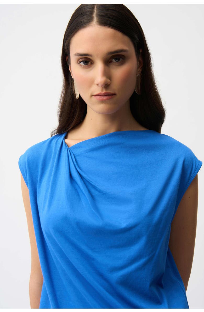 Joseph Ribkoff Cotton Top With Asymmetrical Collar, Alternate, color, Harbor Blue