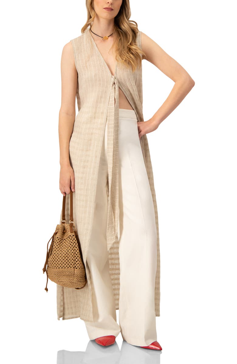 IVONNE Linen Straight-Leg Pants, Alternate, color, Ivory