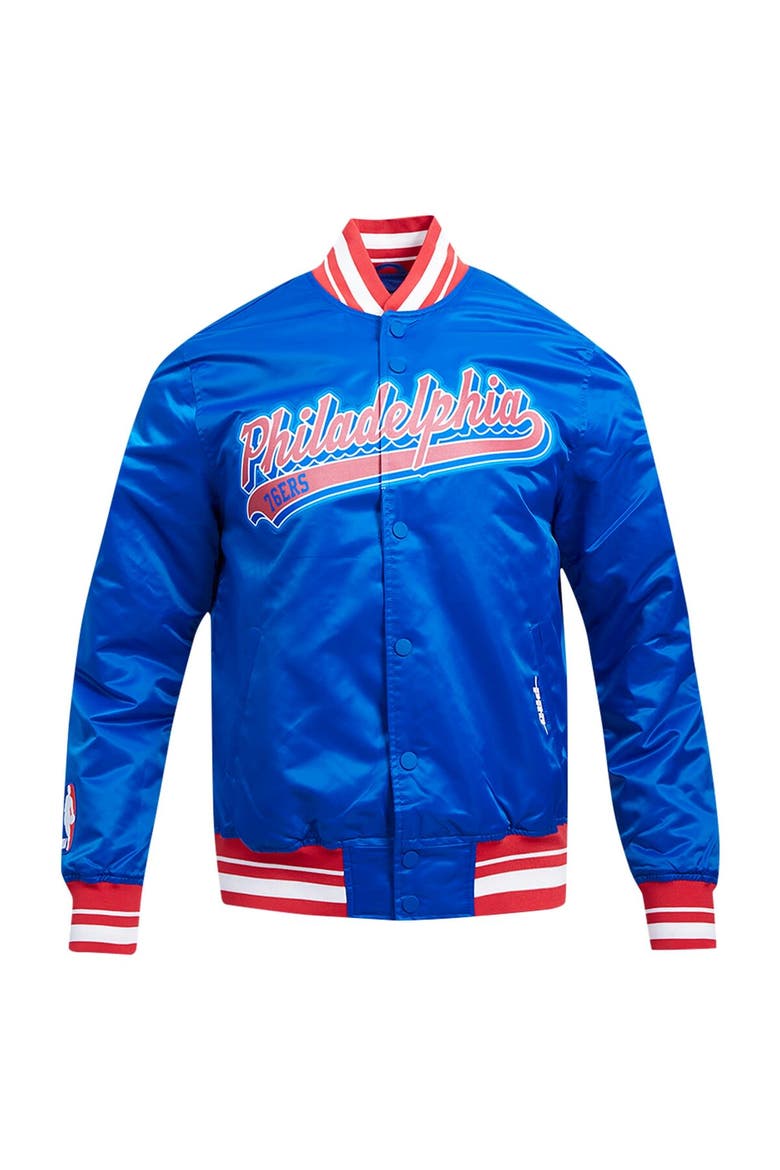 Men's Pro Standard Royal Philadelphia 76ers Script Tail Full-Snap Satin Varsity Jacket, Alternate, color, Royal