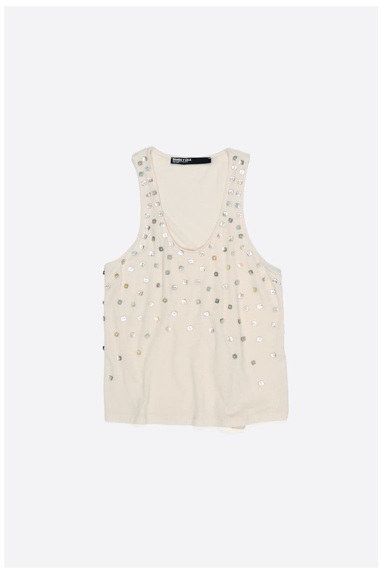 Top With Mother-Of-Pearl Pieces, Alternate, color, BEIGE