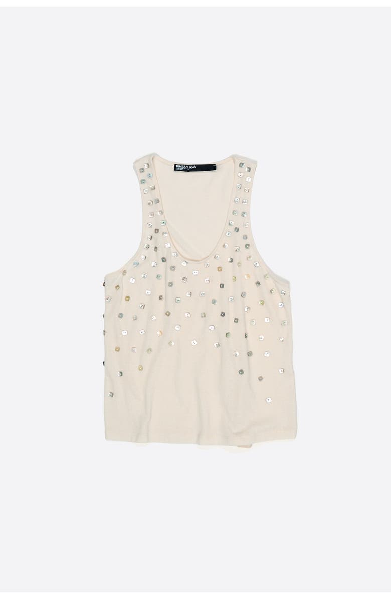 Bimba y Lola Top With Mother-Of-Pearl Pieces, Alternate, color, Beige