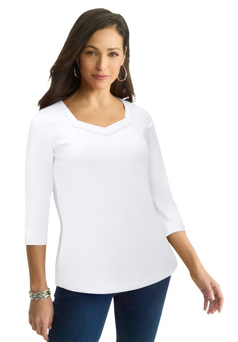 Dot Trim Sweetheart Neck Tee