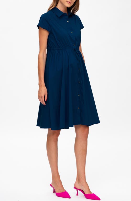 Pietro Brunelli Maternity Maternity Poplin Nursing Friendly Button-front Drawstring Viola Shirt Dress