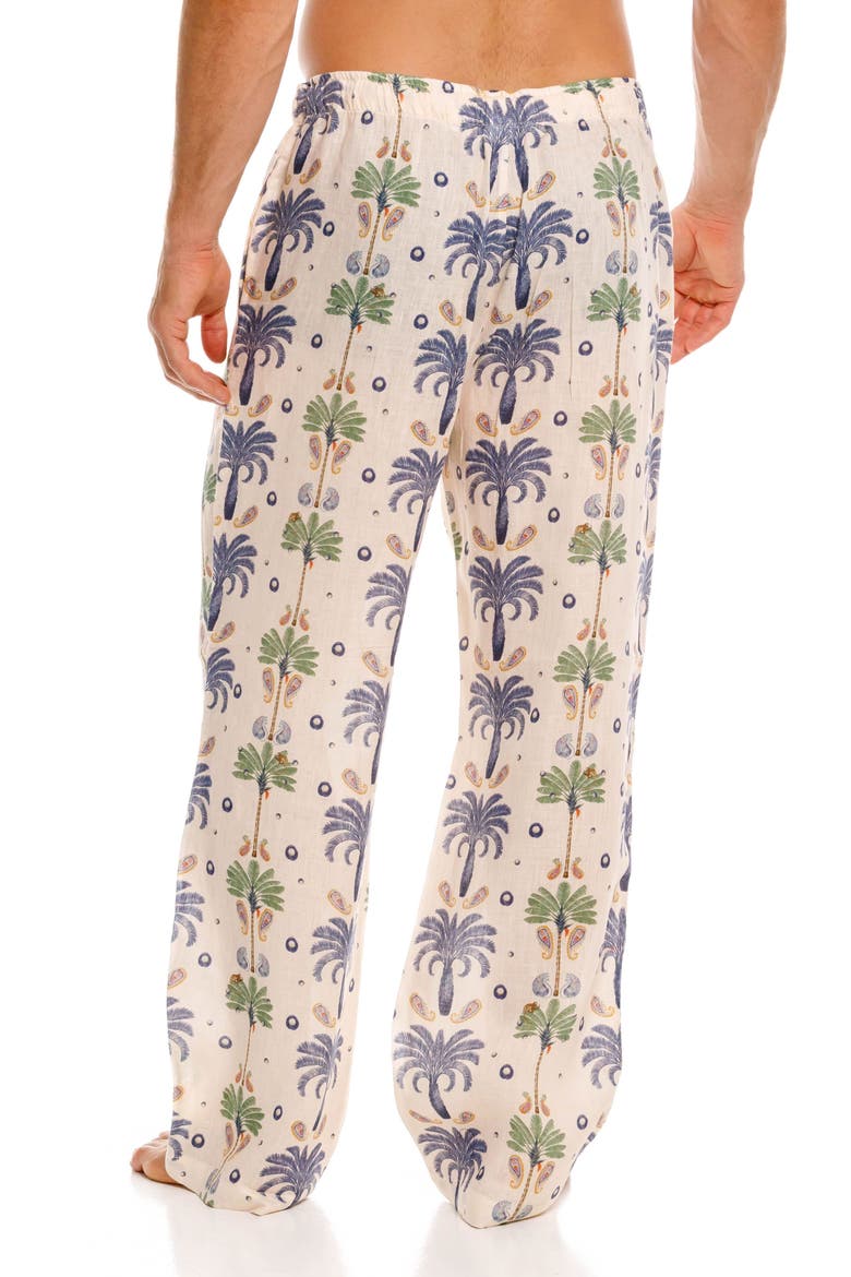 Ben Riviera Palms Ecru Linen Pajama Pants, Alternate, color, WHITE