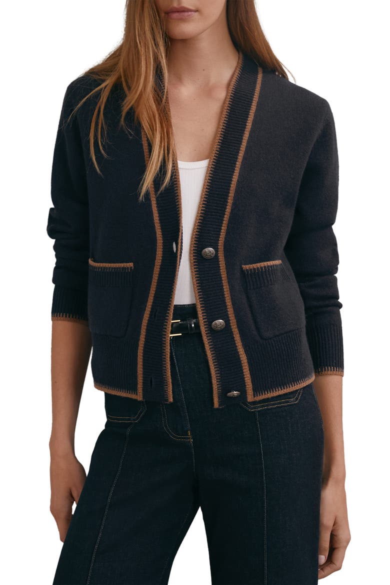 Louisa Tipped Wool & Cashmere Cardigan, Main, color, NAVY/ CAMEL