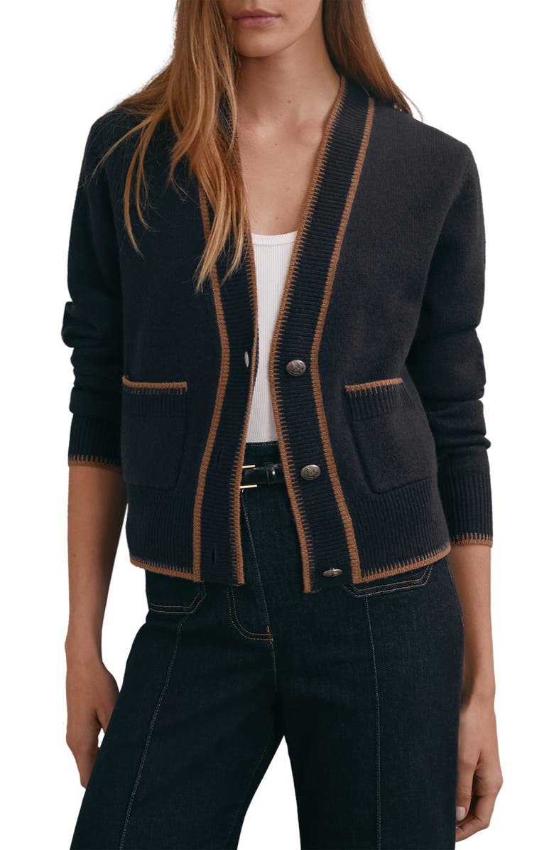 Reiss Louisa Tipped Wool & Cashmere Cardigan, Main, color, Navy/ Camel