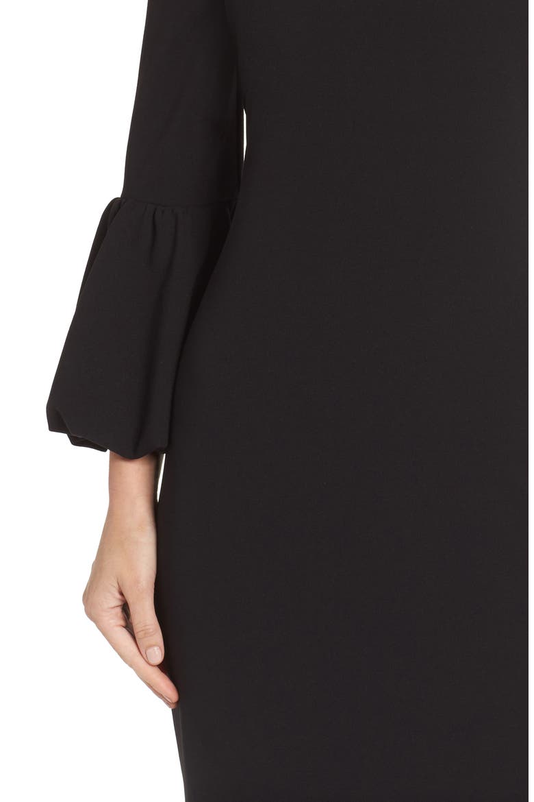 Off the Shoulder Bell Sleeve Scuba Crepe Dress, Alternate, color, BLACK