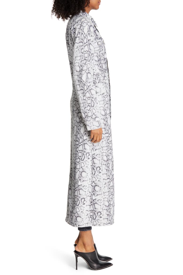 Python Print Denim Trench Coat, Alternate, color, FADED PYTHON