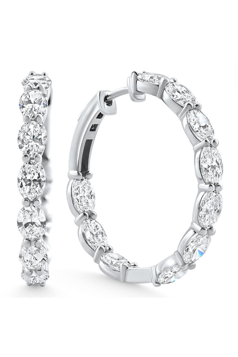 3Ct TW Oval Diamond Inside Outside Hoops Vault Lock 14k Gold Lab Grown, Main, color, 14k White Gold