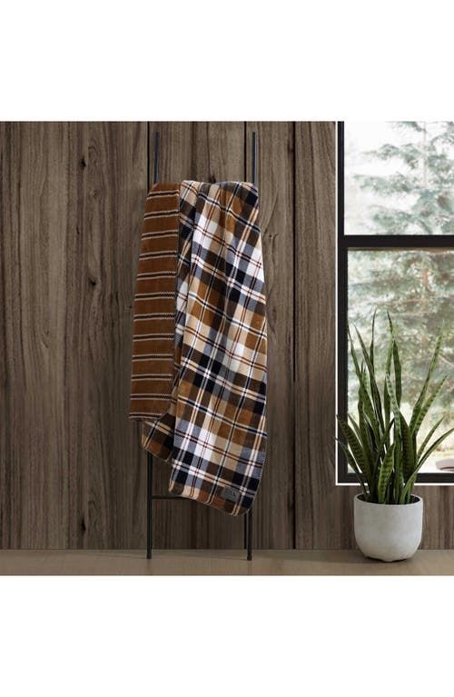 Eddie Bauer Trailhead Plaid Reversible Fleece Blanket In Dark Beige