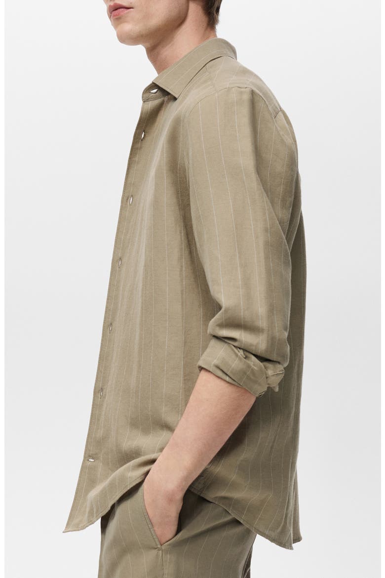 Regular Fit Stripe Linen & Cotton Button-Up Shirt, Alternate, color, KHAKI
