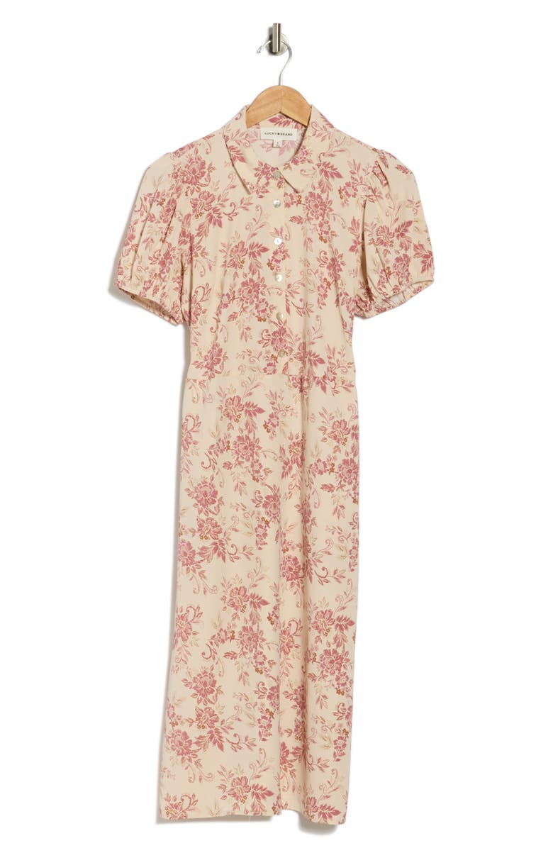 Lucky Brand Short Sleeve Midi Shirtdress, Main, color, Rose Floral