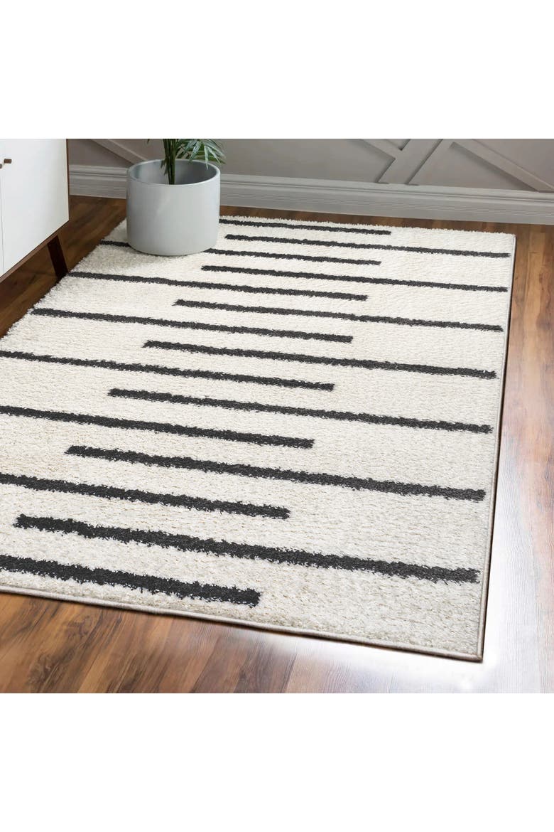 Alaro Berber Stripe Shag Area Rug, Alternate, color, White/Gray