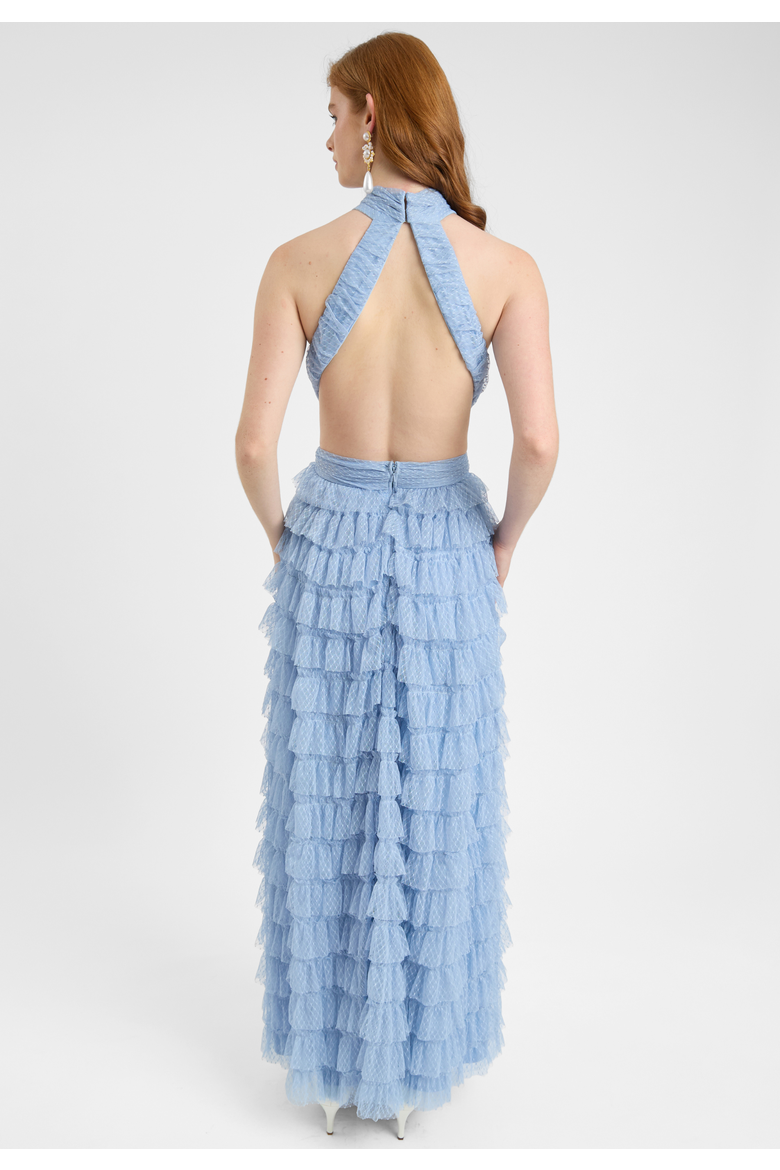 Ruffle Maxi Dress With halter Neck, Alternate, color, POWDER BLUE