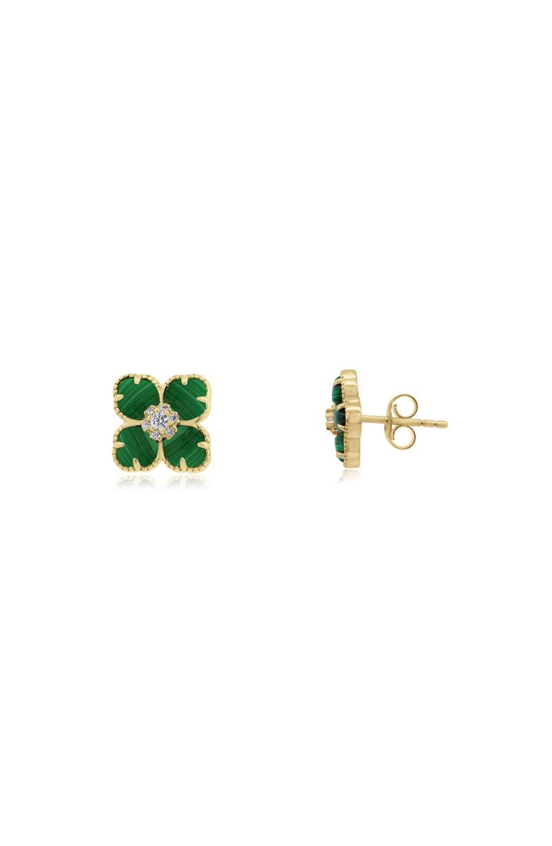 The Lovery Fine Jewelry Malachite CZ Flower Stud Earrings, Main, color, Malachite