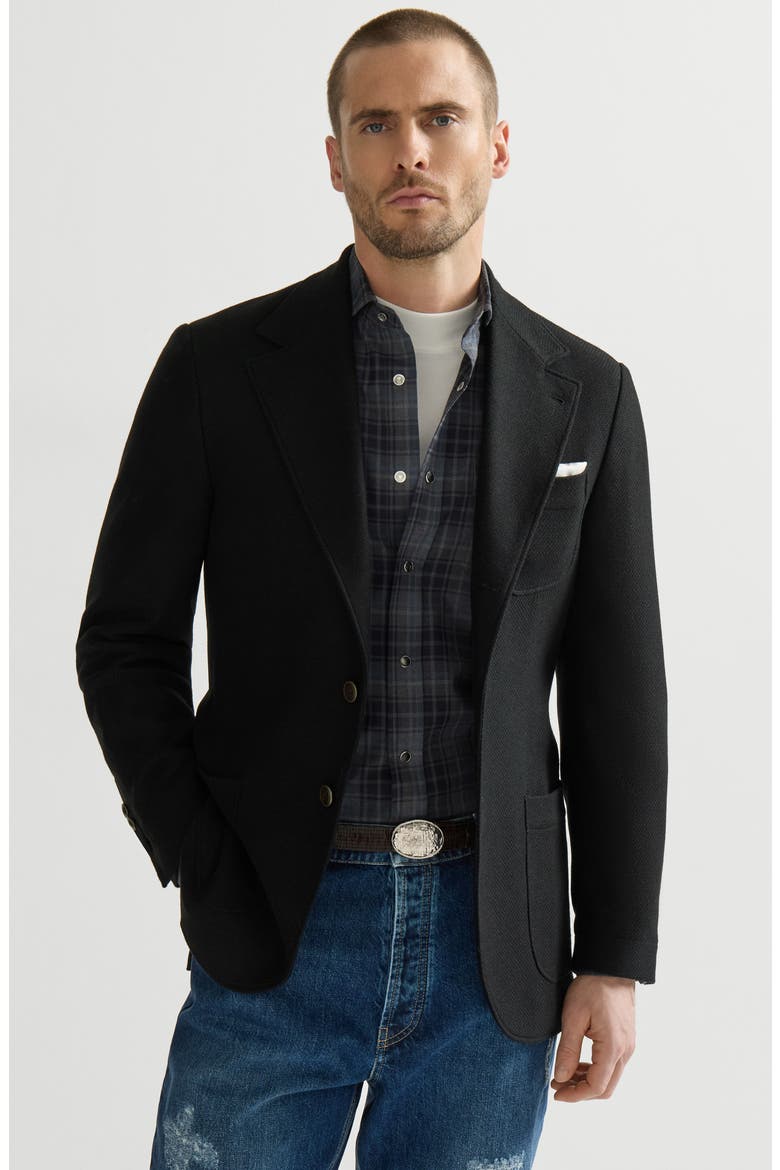 Cashmere Panama deconstructed blazer with patch pockets, Alternate, color, Black