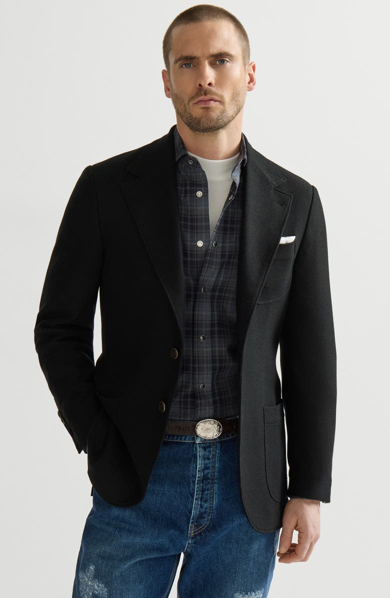 Brunello Cucinelli Cashmere Panama deconstructed blazer with patch pockets, Alternate, color, Black
