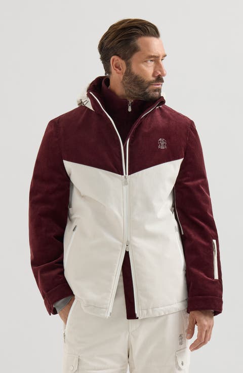 Bonded corduroy hooded Mountain jacket with Thermore® padding and logo