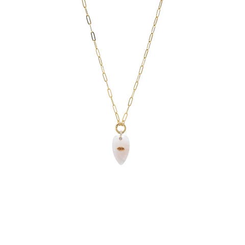 Evil Eye Elongated Heart Natural Stone & Clicker Toggle Necklace