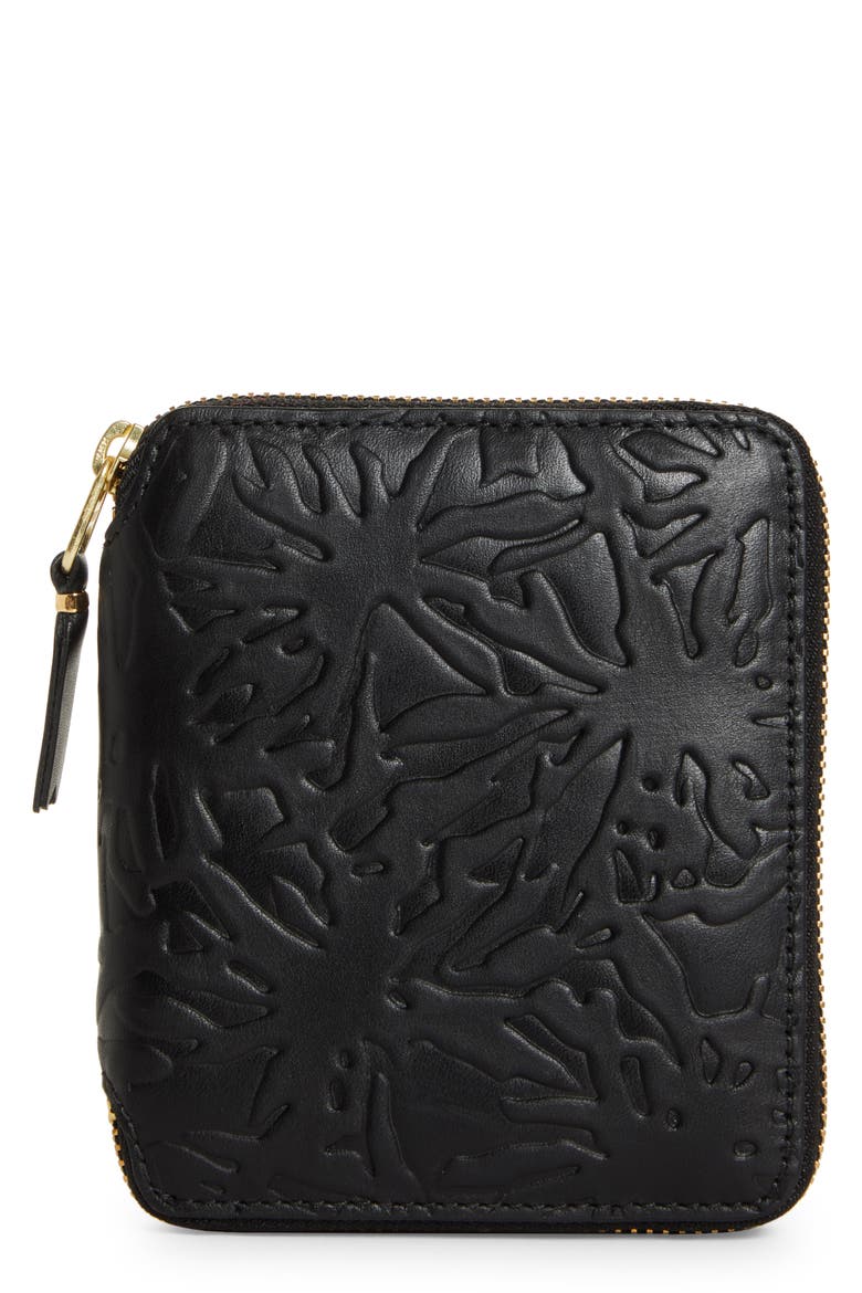 Forest Embossed Leather Zip Wallet, Main, color, BLACK