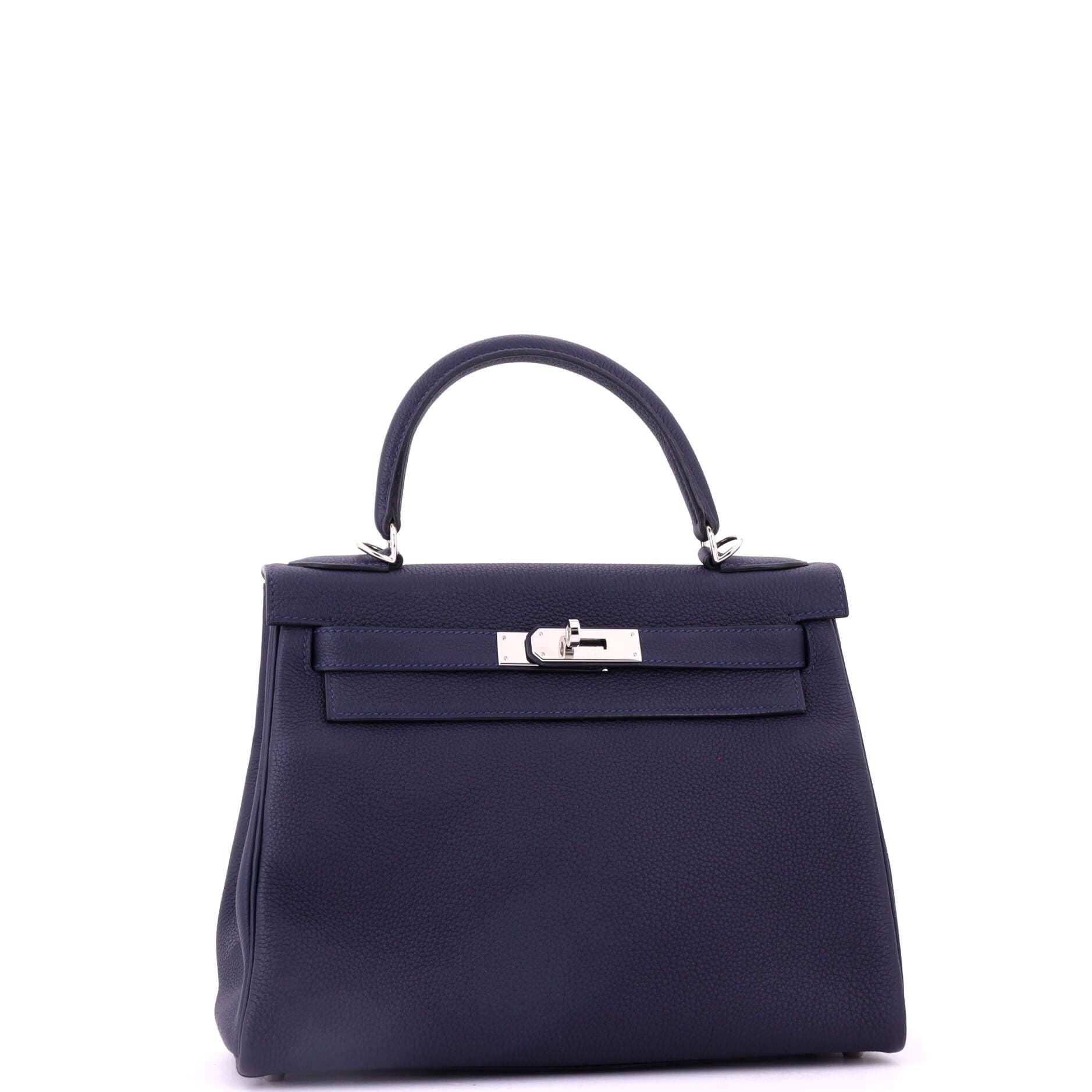 Pre-Owned Hermes Kelly Handbag Blue Togo with Palladium Hardware 28, Alternate, color, Bleu Nuit
